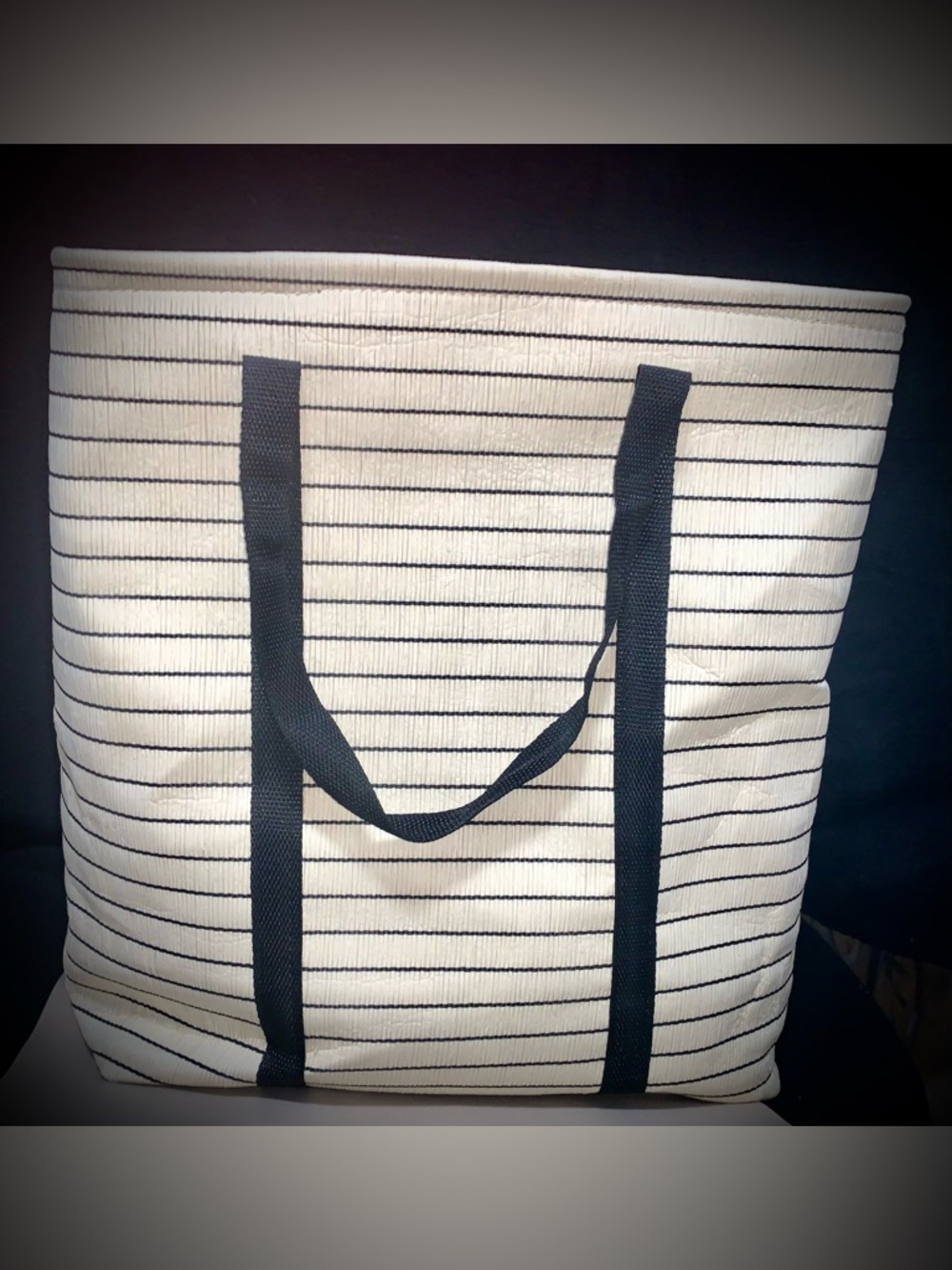 Decorative Canvas Storage Tote Basket – Cream & Black Striped